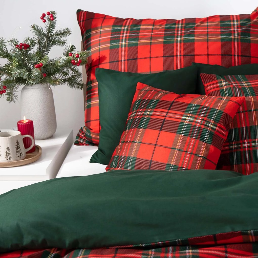 Goldea bavlnené posteľné obliečky duo - červené káro s tmavo zelenou 140 x 200 a 70 x 90 cm