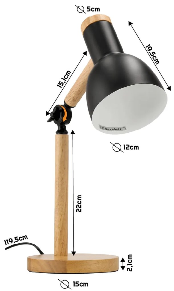BERGE Stolová LED lampa Ryga 1xE27 čierna