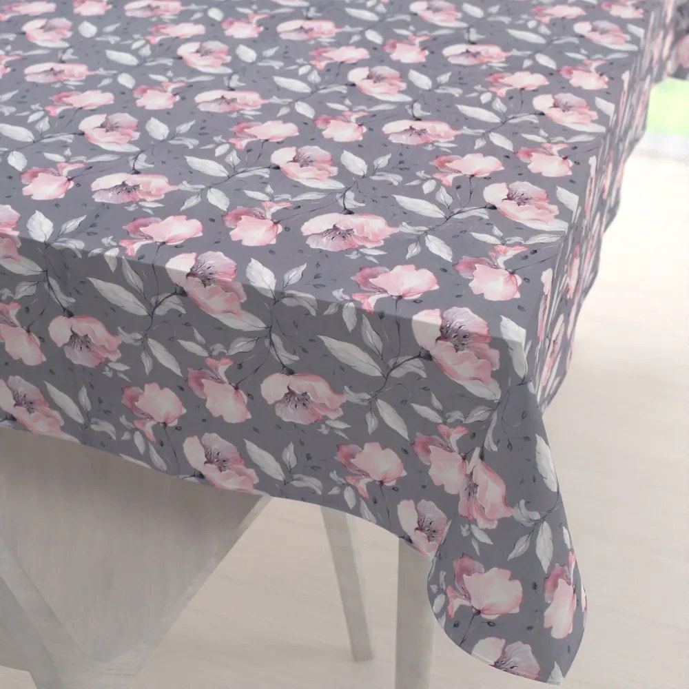 Biante Zamatový obdĺžnikový obrus Tamara TMR-013 Ružové kvety na sivom 140x180 cm