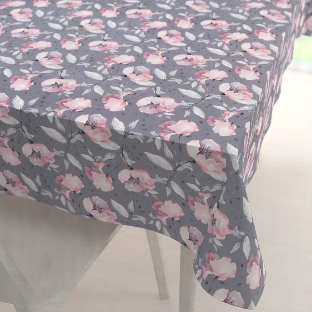 Biante Zamatový obdĺžnikový obrus Tamara TMR-013 Ružové kvety na sivom 80x120 cm