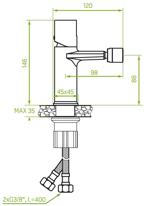 Laveo Tores, stojanková bidetová batéria h-146, chrómová, LAV-BVT_032D