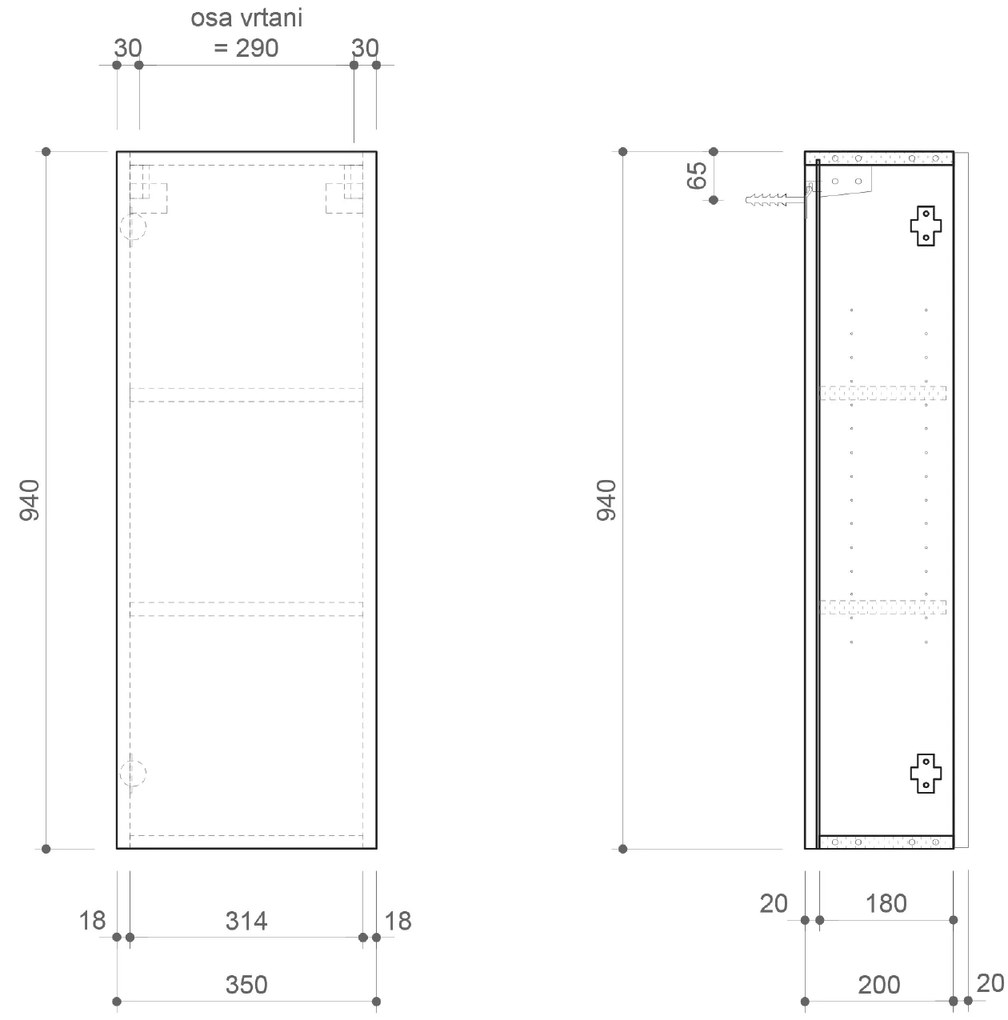 Sapho Sapho, ESPACE skrinka 35x94x22cm, 1x dvierka, ľavá/pravá, biela lesk, ESC110-3030