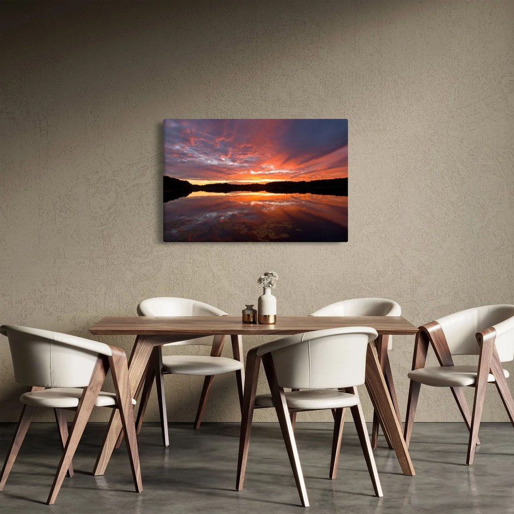 Obraz - Západ slnka nad jazerom (90x60 cm)