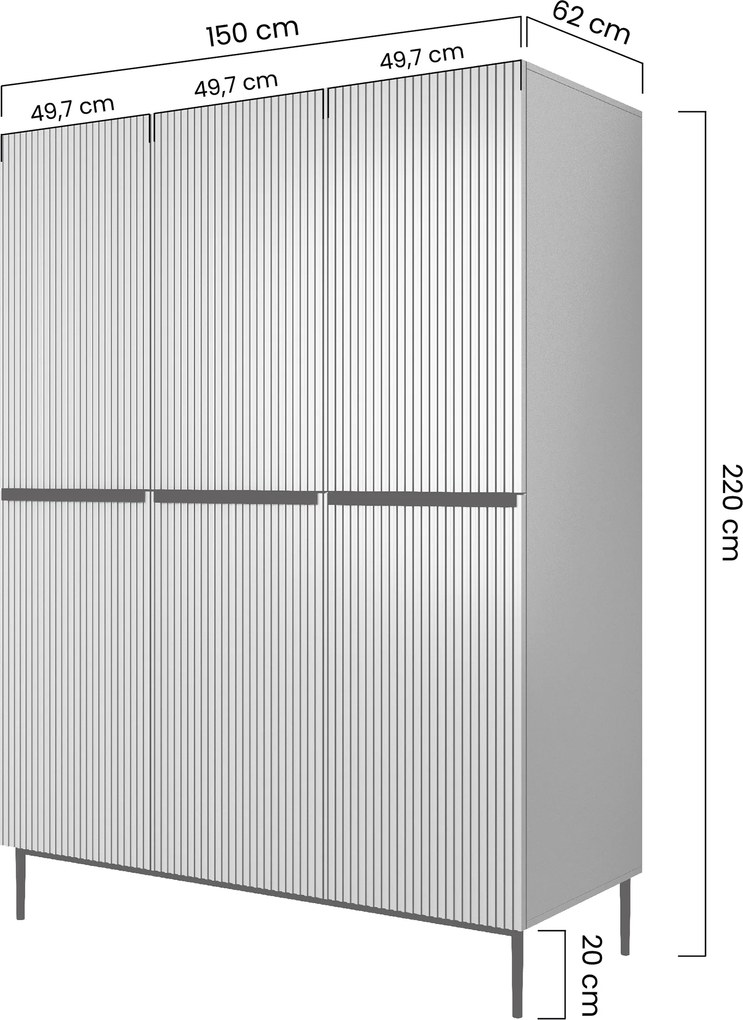 Skriňa Nicole 150 cm na nožičkách - biely mat / čierna
