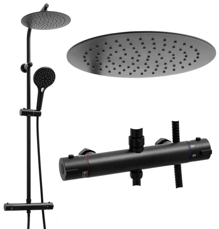 Erga Bergen Therm, sprchová súprava s termostatickou batériou a dažďovou hlavicou 25cm, čierna matná, ERG-YKA-BP.BERGEN-THERM-25-BLK