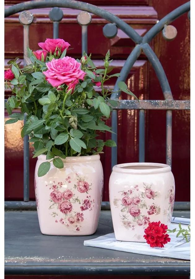 Béžový keramický obal na kvetináč s ružami Rósa S - 12*12*14 cm