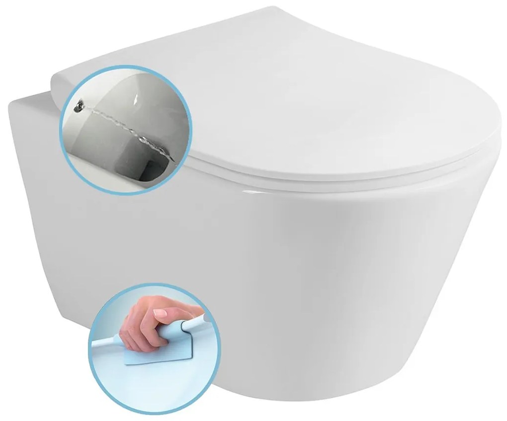 Sapho, AVVA CLEANWASH závesná WC misa s bidet. spŕškou, Rimless, 35,5x53cm, biela, 100312