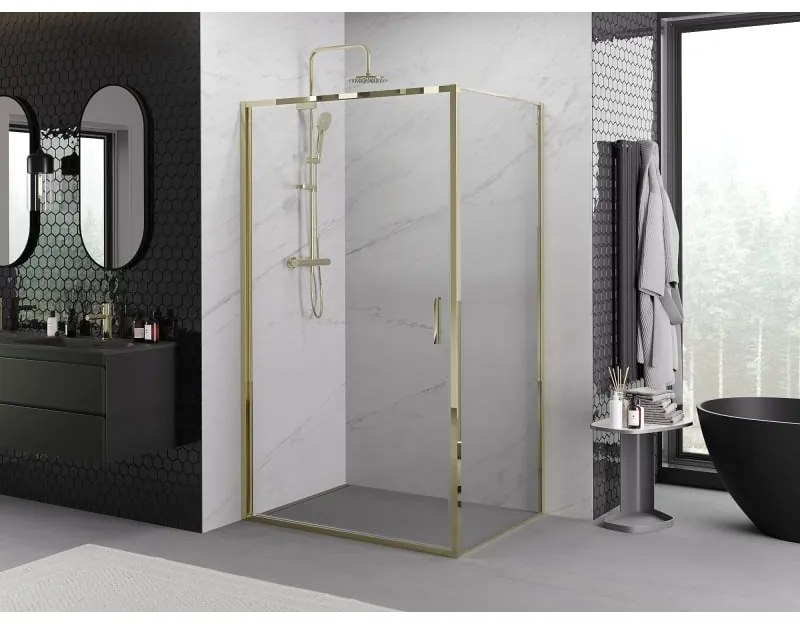 Mexen Exo, výklopný sprchový kút 90 x 95 cm, číre sklo, zlatá, 817-090-095-50-00