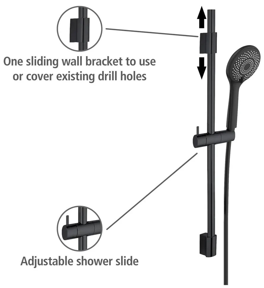 Čierny sprchový set z nerezovej ocele 70 cm Water Saving - Wenko