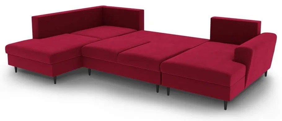 Červená zamatová rozkladacia/s úložným priestorom rohová pohovka (ľavý roh/do "U") Kyoto – Cosmopolitan Design