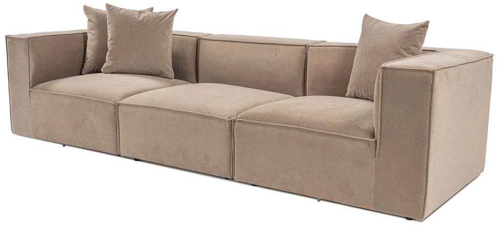 Trojmiestna pohovka Sora s rámom zo 100% hrabového dreva 325 x 102 cm, kapučínová