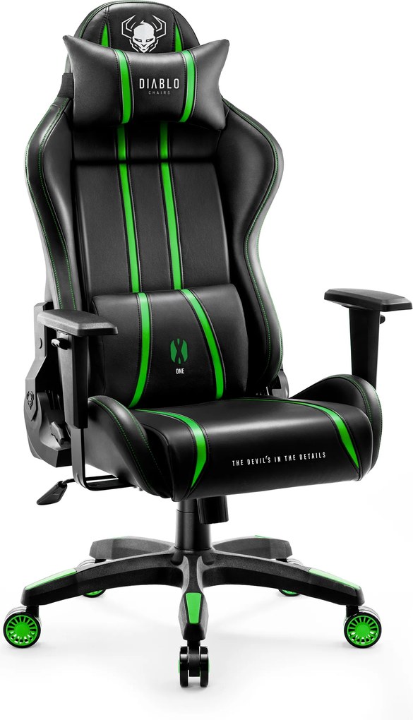 Herné kreslo z eko-kože Normal Size, čierny-zelený: Diablo X-One 2.0