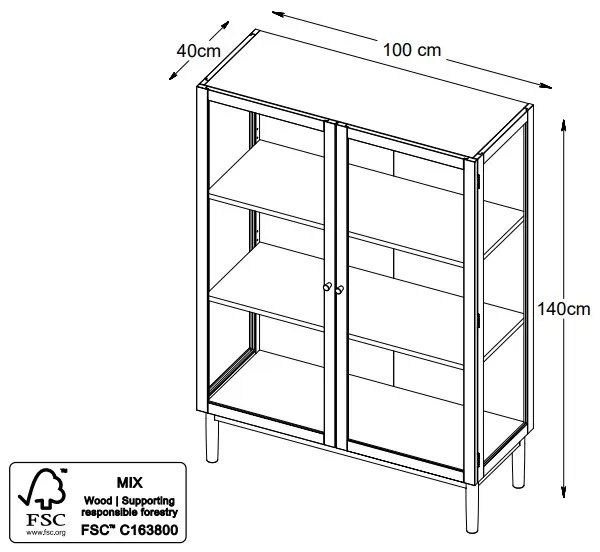 Dizajnová vitrína Dallan 140 cm prírodný dub