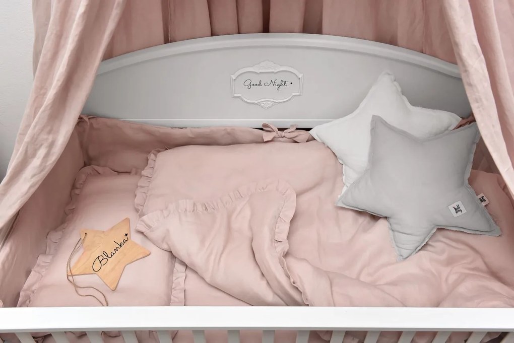 Bellamy Ľanový set paplóna a vankúša do postieľky DUSTY PINK, vel. S