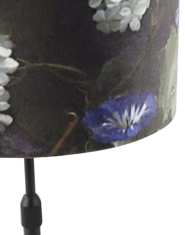 Stolná lampa čierna s tienidlom z velúru s kvetmi so zlatom 25 cm - Parte