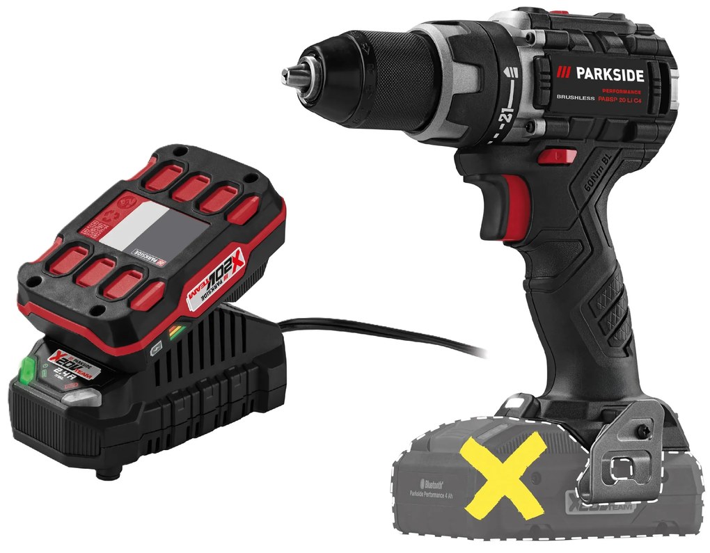 Parkside Performance® Aku vŕtací skrutkovač 20 V Pabsp 20 Li C4 + Akumulátor 20 V 2 Ah PAP 20 B1 + Nabíjačka 20 V 2,4 A (800011860)
