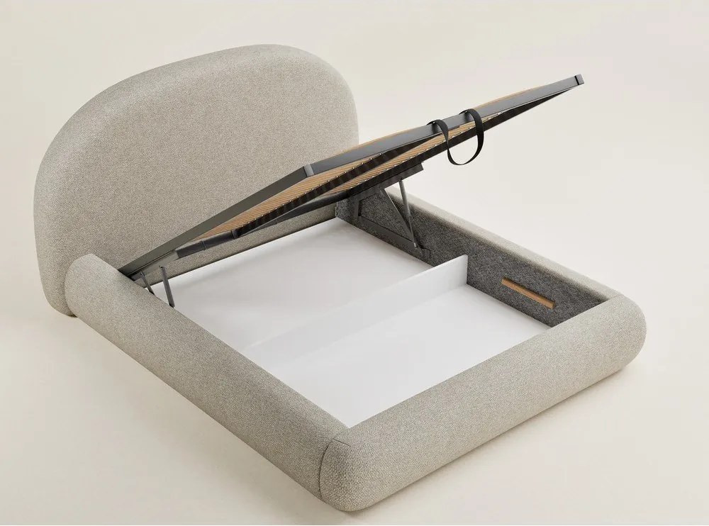 Béžová čalúnená dvojlôžková posteľ s úložným priestorom s roštom 160x200 cm Maumere – Maison de Rêve