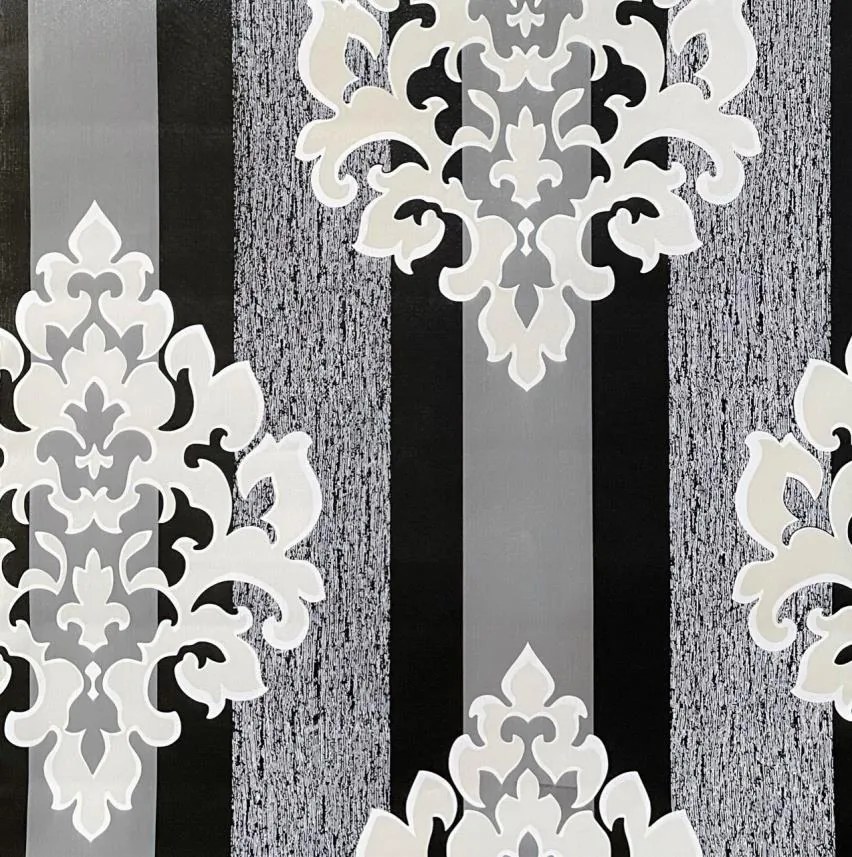 Samolepiace tapety 45 cm x 10 m IMPOL TRADE T53 pruhy čierno-sivé s ornamentami samolepiace tapety