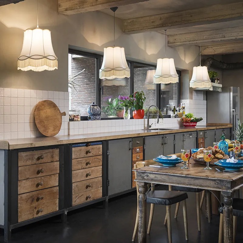 Sada 4 retro závesných lámp krémová 45 cm - Granny