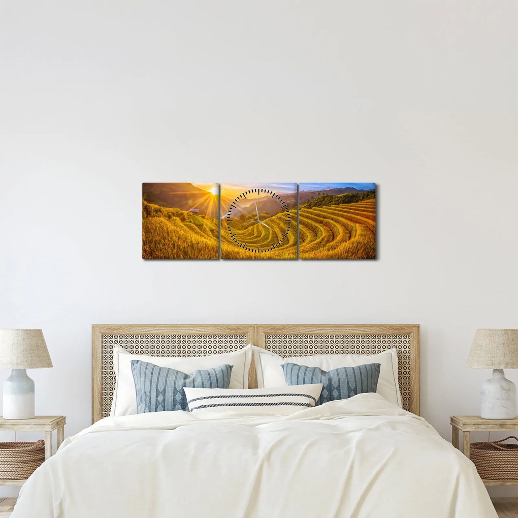 Obraz - Ryžové terasy vo Vietname (s hodinami) (90x30 cm)