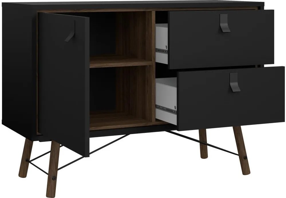 Komoda Rainy 102 cm čierna/orech tmavý