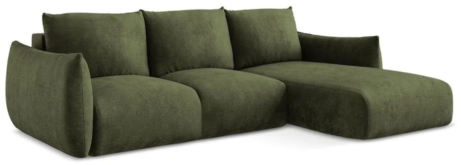 Zelená ženilková rozkladacia rohová pohovka (pravý roh/s leňoškou) Leila – Makamii