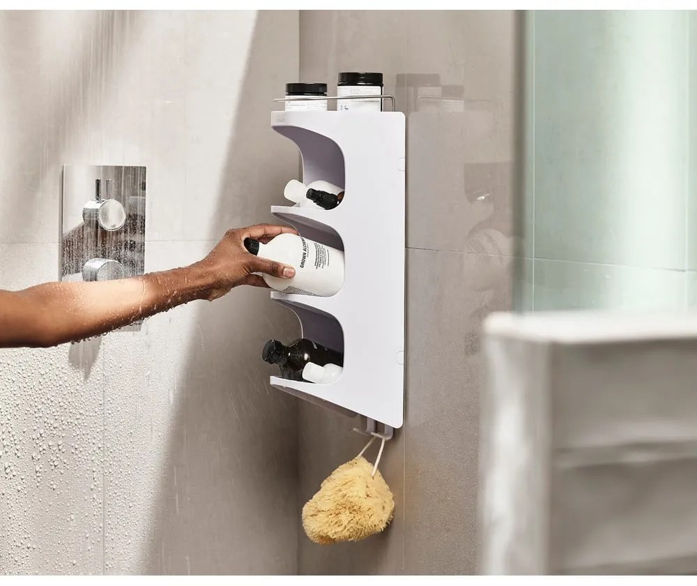 Biela samodržiaca plastová kúpeľňová polička Capsule - Joseph Joseph