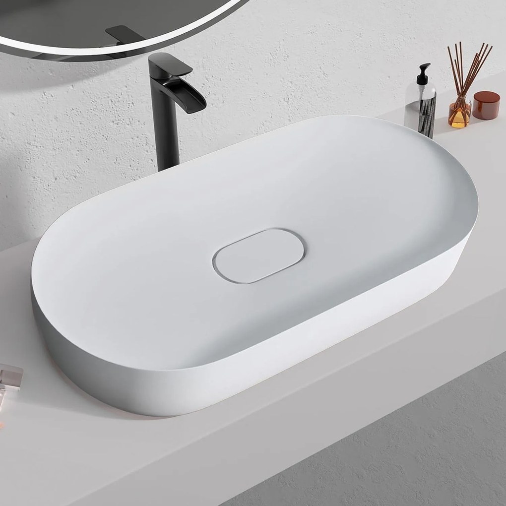 Rea iris, umývadlo na dosku z konglomerátu 700x355x105 mm, biela matná, REA-U4305