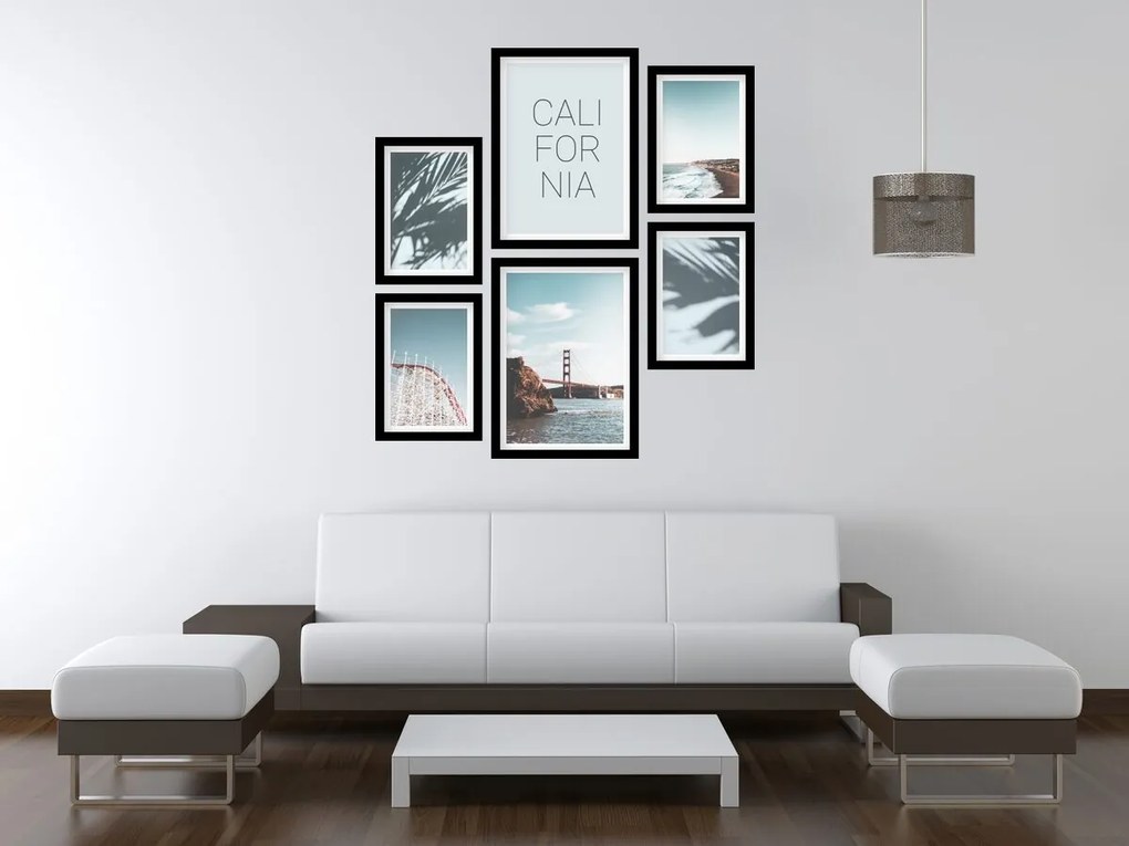 Gario Sada plagátov Pláže v Californii - 6 dielna Farba rámu: Rustikálna, Veľkosť: 85 x 92 cm