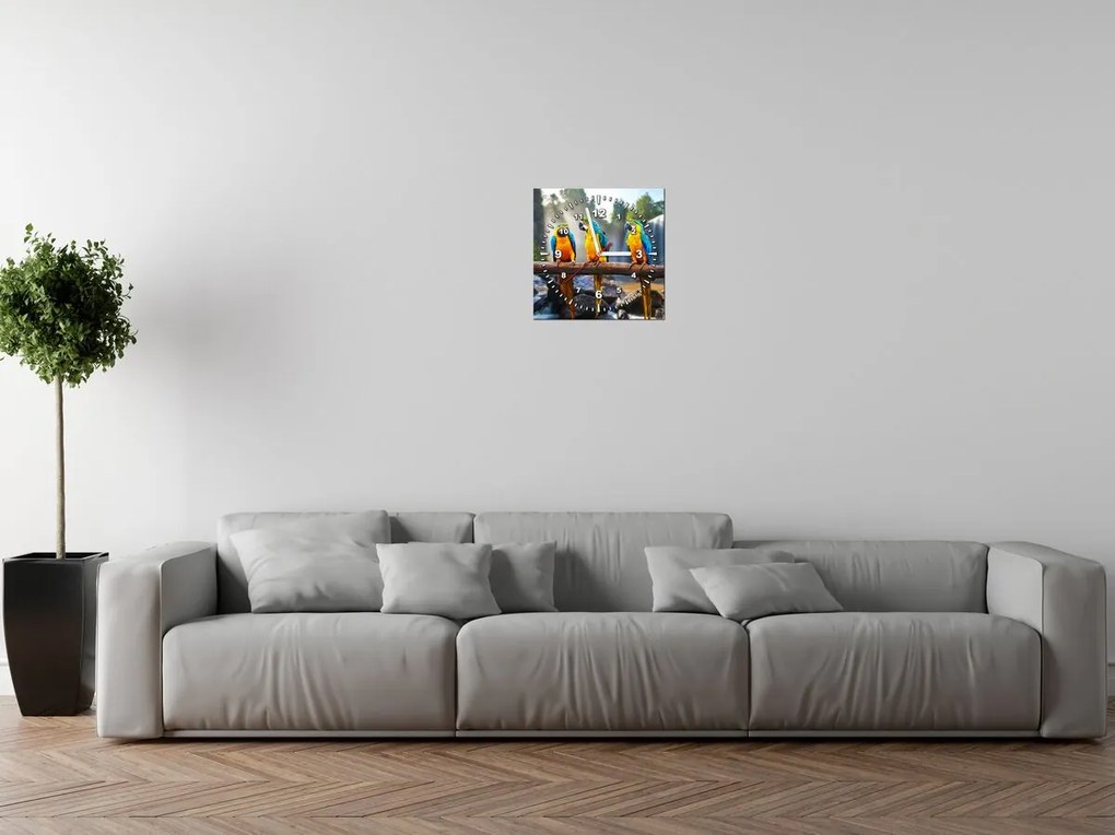 Gario Obraz s hodinami Farebné papagáje Rozmery: 100 x 40 cm