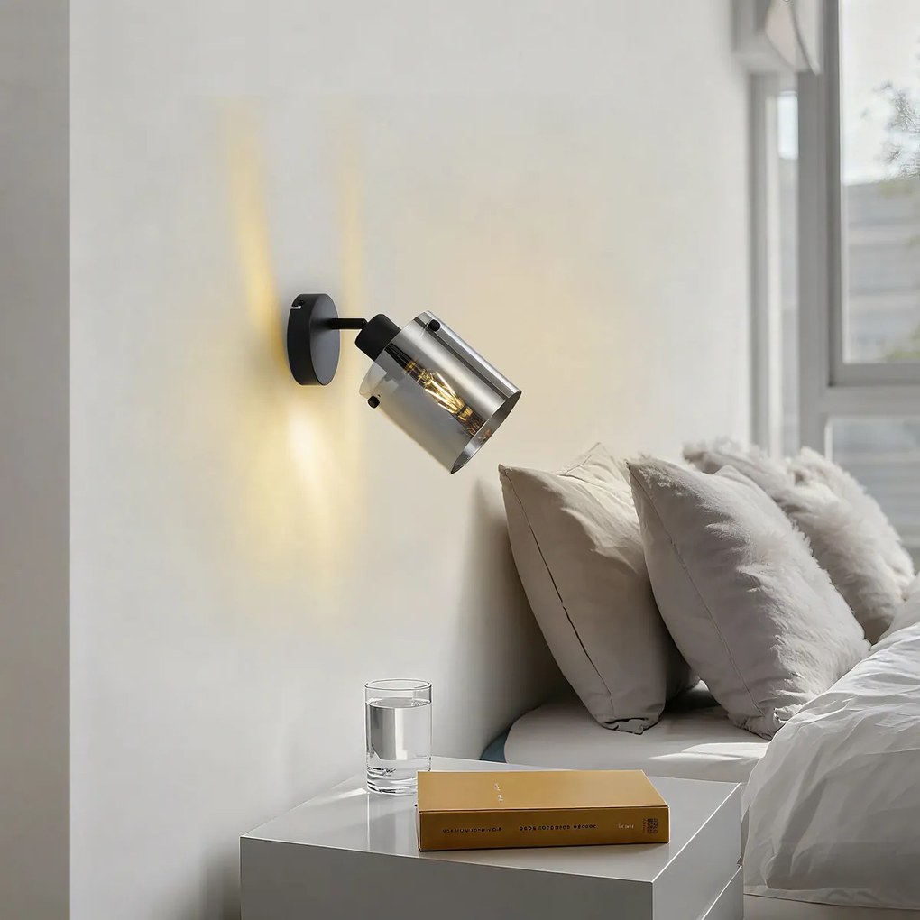 Dizajnový nástenný reflektor čierny s dymovým sklom - Domo