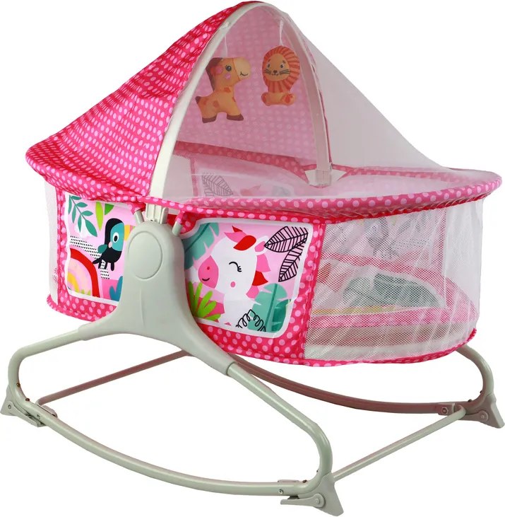 LEAN Toys Multifunkčná detská postieľka 2v1 Detská podložka Zvuky Vibrácie Ružová