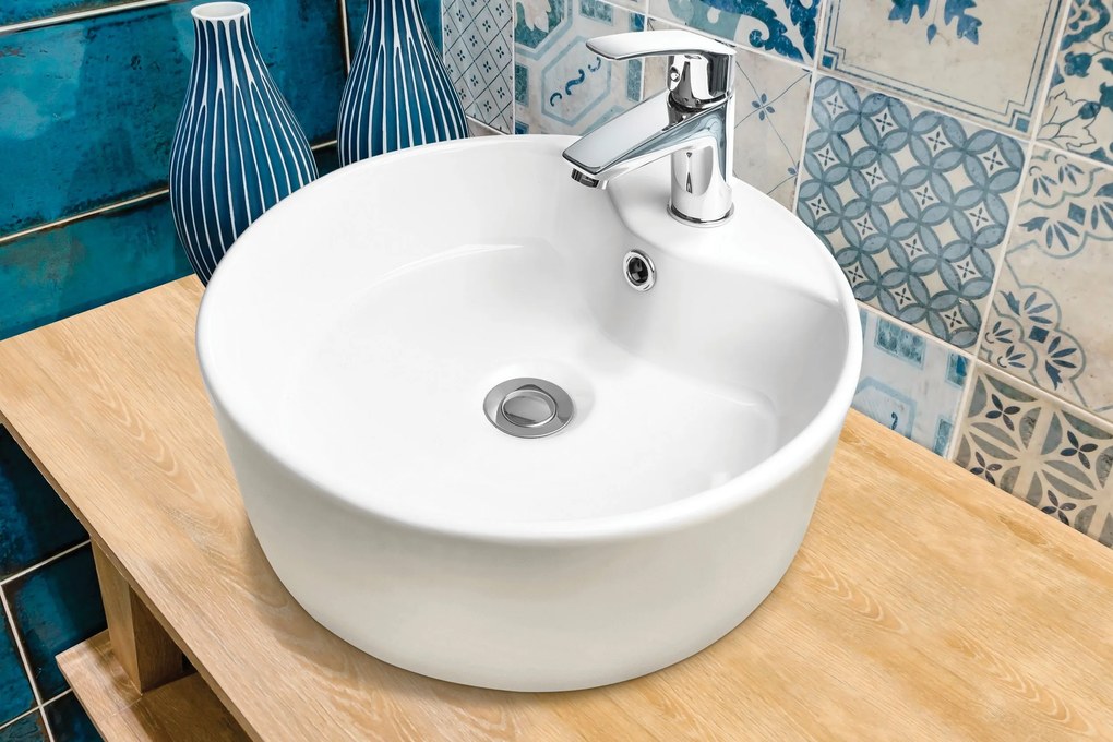 Invena Rondi, umývadlo na dosku 410x410x145, biela lesklá, INV-CE-20-001-W