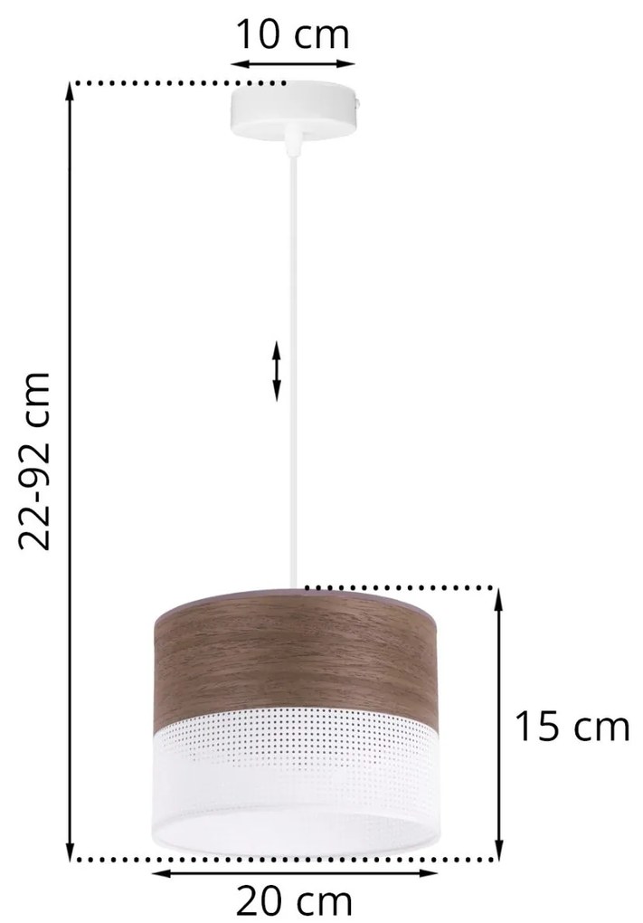 Závesné svietidlo Wood, 1x hnedá orechová dýha/biele PVC tienidlo, (fi 20cm)