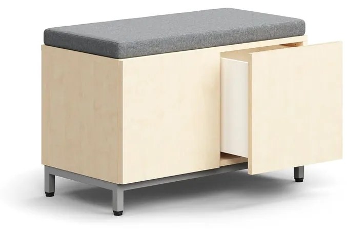 Lavica s úložným priestorom QBUS, na nožičkách, push otváranie, 534x800x420 mm, strieborná, breza, š