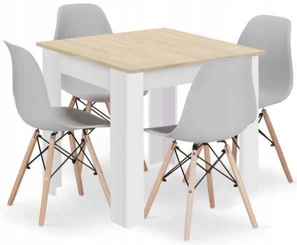Jedálenský štvorcový stôl dub sonoma / biely so štyrmi stoličkami OSAKA sivé / hnedé