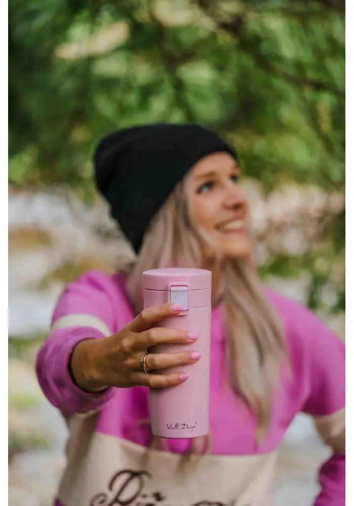 Ružový cestovný termohrnček Vialli Design Fuori, 400 ml