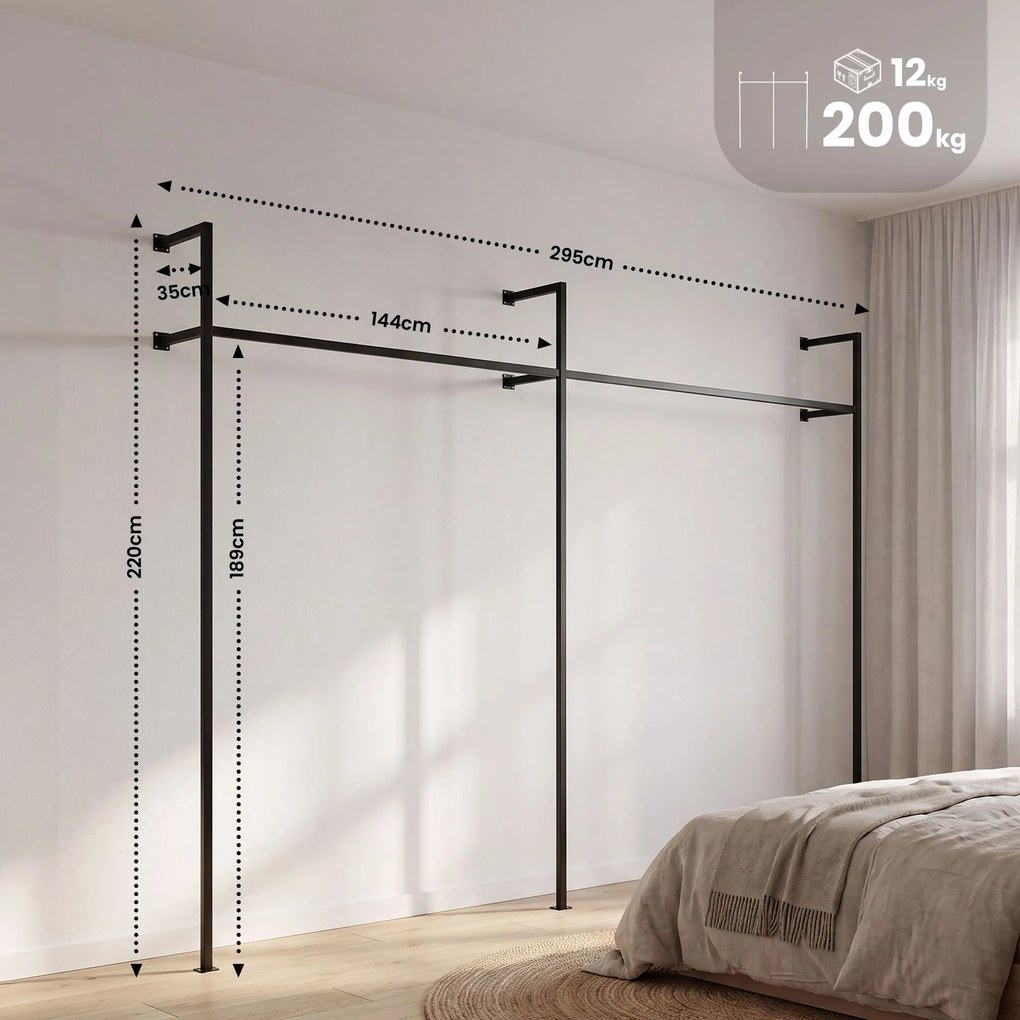 Nástenný vešiak na oblečenie Merton 295,5x35x220 cm - čierna
