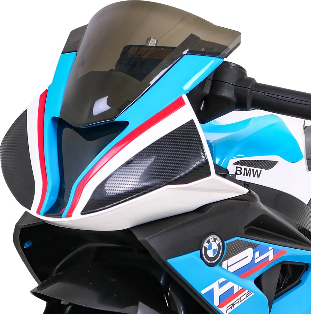 Ramiz BMW HP4 Detský motocykel na batérie Modrá + 3 kolieska + LED + MP3 USB + Eco koža