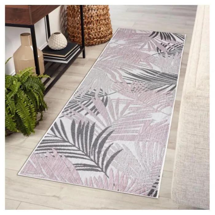 Kusový koberec Palmové listy ružovosivý atyp 60x250cm