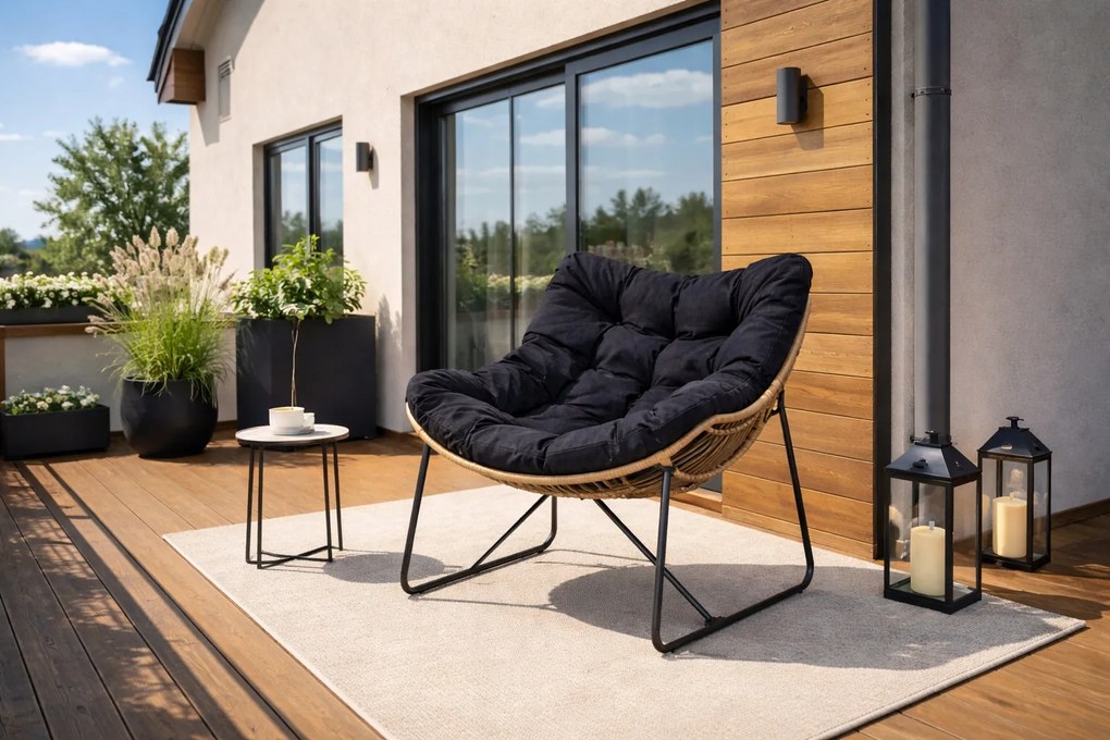 Záhradná relaxačná stolička na terasu, do záhrady, do obývačky, čierna, FIN