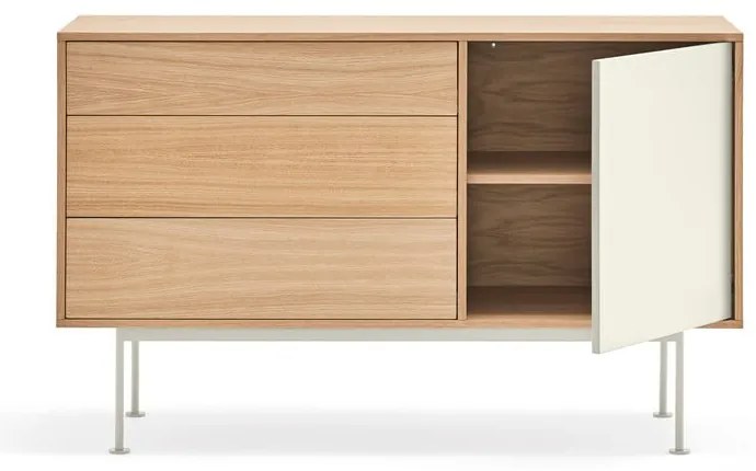 Krémovobiela komoda v dubovom dekore Teulat Yoko, šírka 128 cm