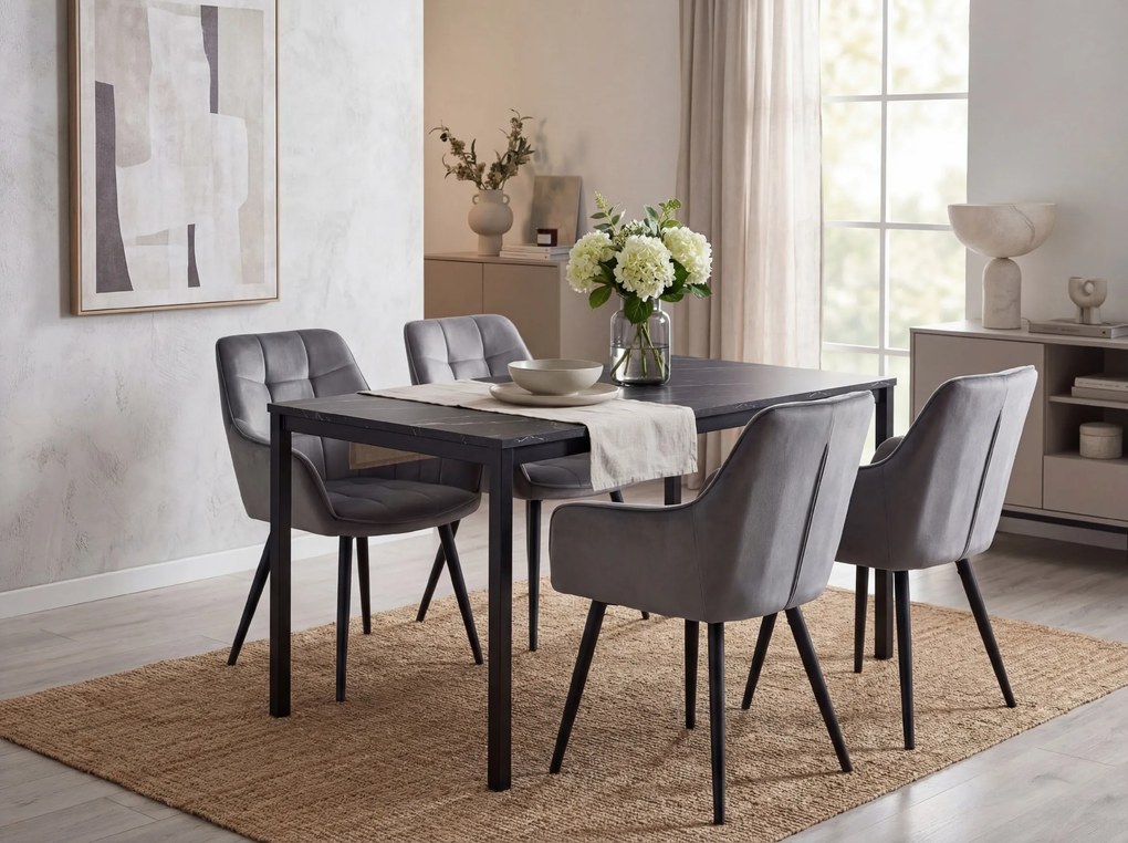 Jedálenské kreslo VARSI VELVET s čiernymi nohami, sivé