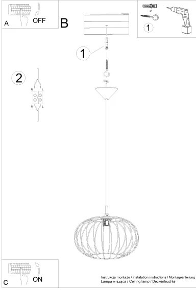 Sollux SL.1185 - Luster na lanku TSUNO 1xE27/15W/230V čierna