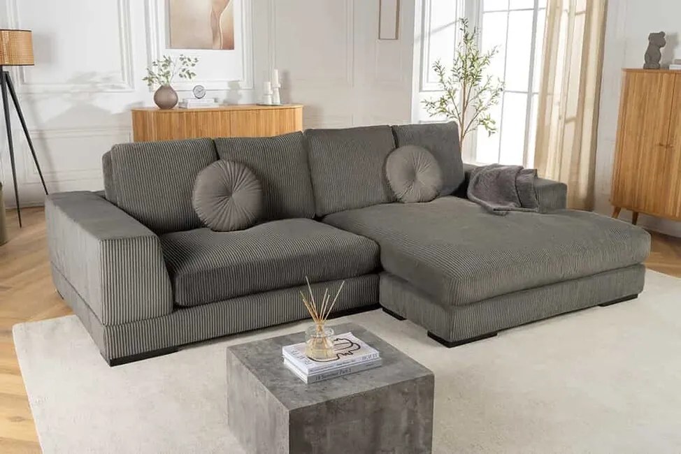 Rohová pohovka s otomanom Tarbes šedý menčester 270cm