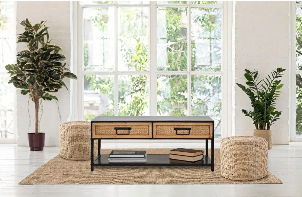 Čierny/v prírodnej farbe kovový TV stolík 95x38x38 cm Hanoi – Mauro Ferretti