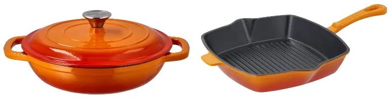 Silvercrest®  Liatinová servírovacia panvica, 2,4 l, oranžová + Liatinová grilovacia panvica, 24 cm, oranžová  (800011481)