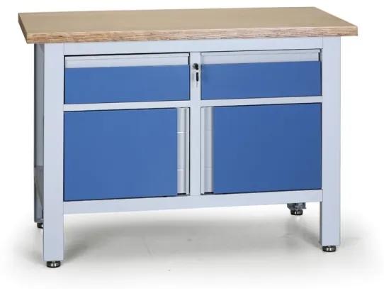 Pracovný stôl do dielne EXPERT, 2 zásuvky, 2 skrinky, 1200 x 600 x 860 - 900 mm