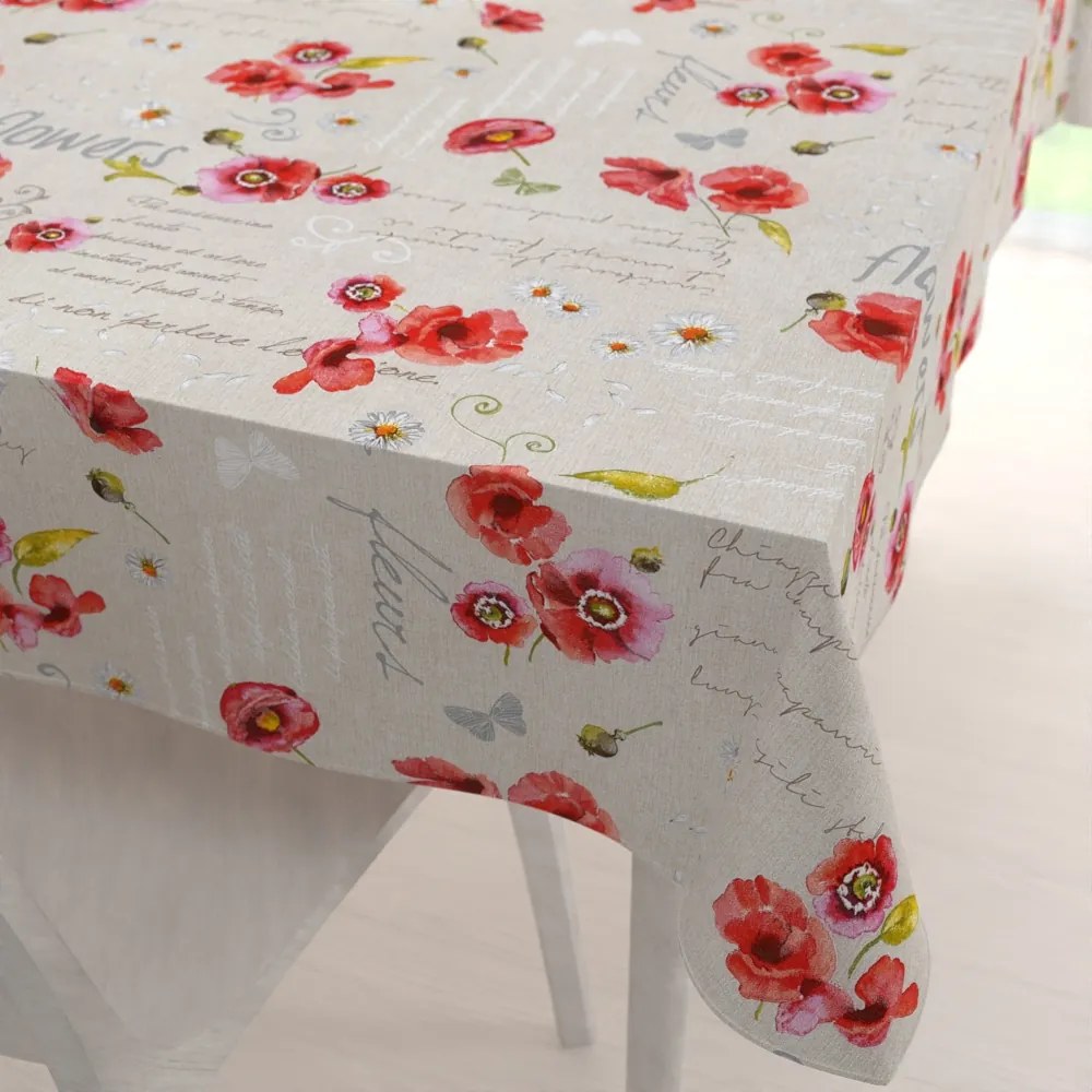 Biante Dekoračný obdĺžnikový obrus Porto PRT-022 Vlčie maky a margaréty na režnom 130x220 cm