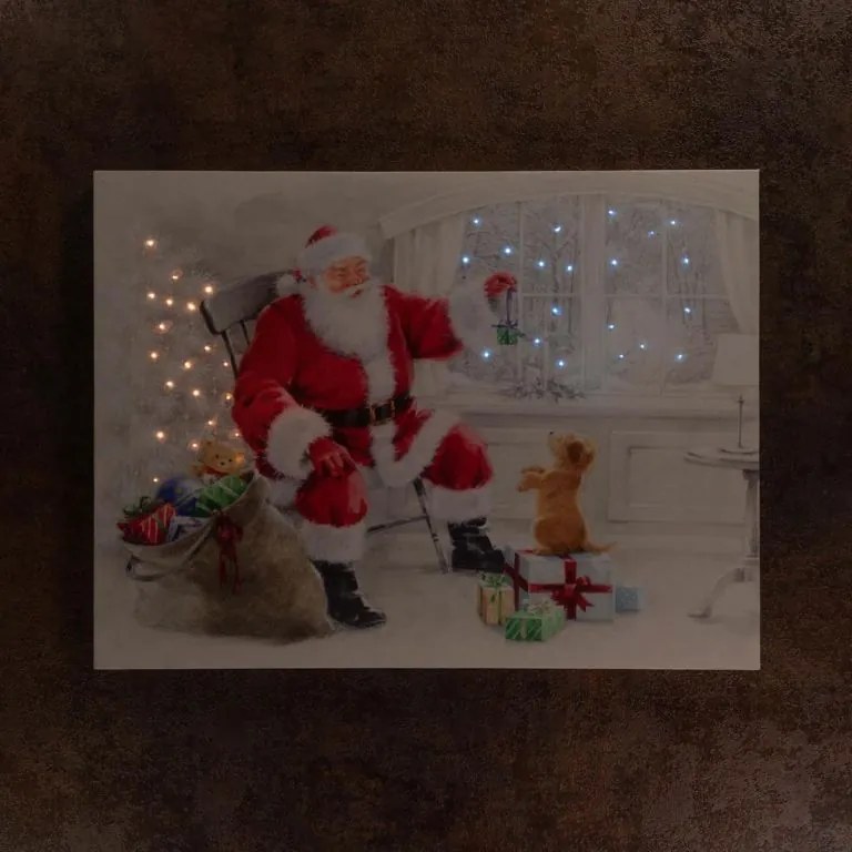 Garthen 74515 Nástenná maľba Santa Claus so psíkom, 40 LED, 30 x 40 cm